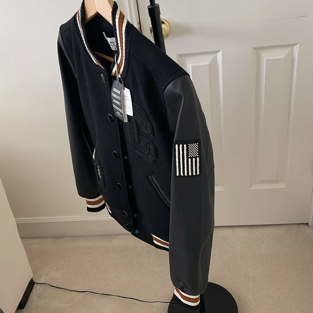 COACH Varsity Jacket, Leather Sleeves, Wool Shell, Padded Interior, NWT, Rare - Picture 3 of 7